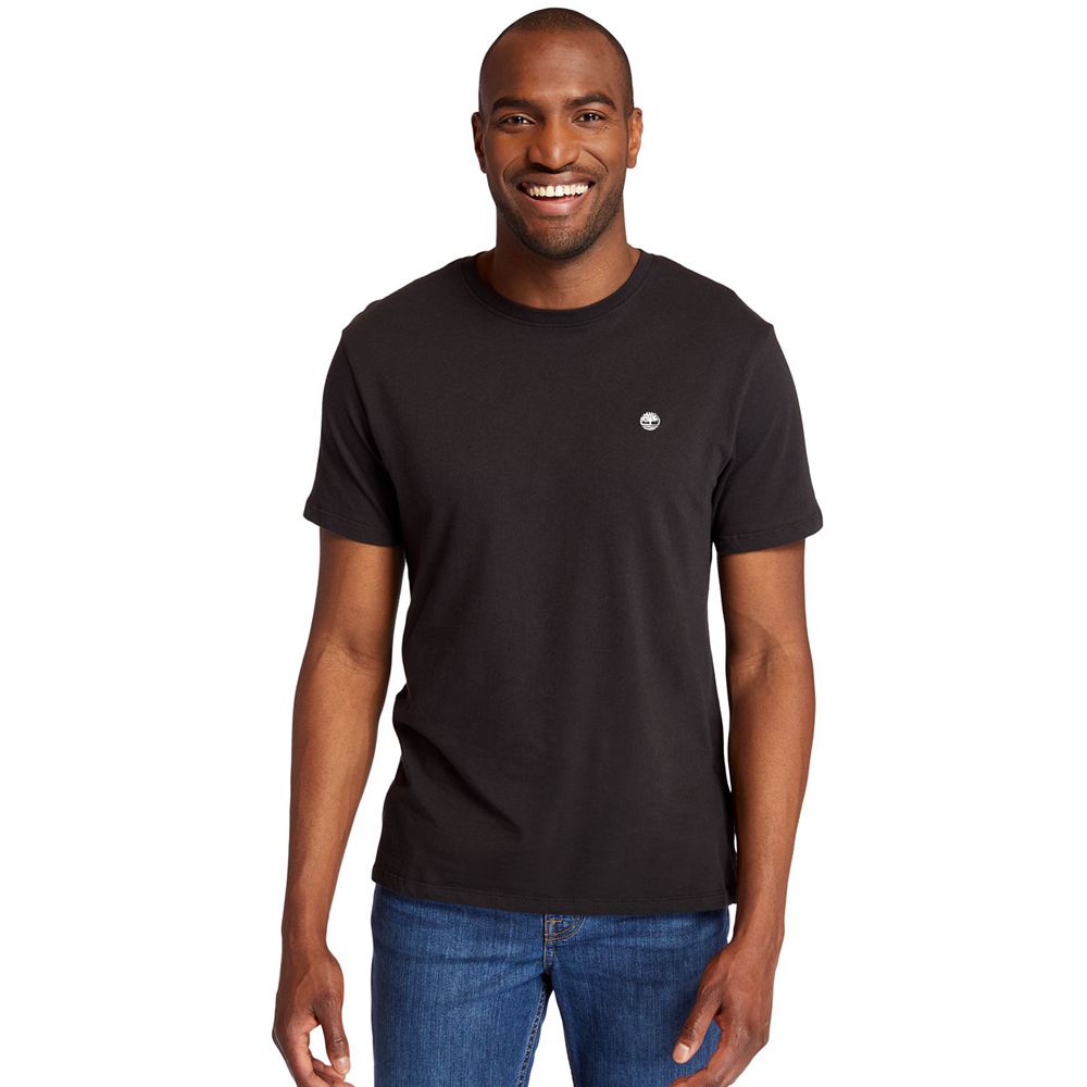 Camisetas Timberland Hombre Embroidered Logo Negras - Chile PHC-134567
